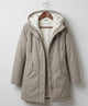 Women's long hooded parka with lined interior and flap pockets