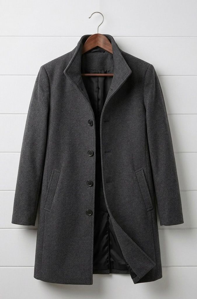Women's tailored button front coat with notched lapels and angled pockets