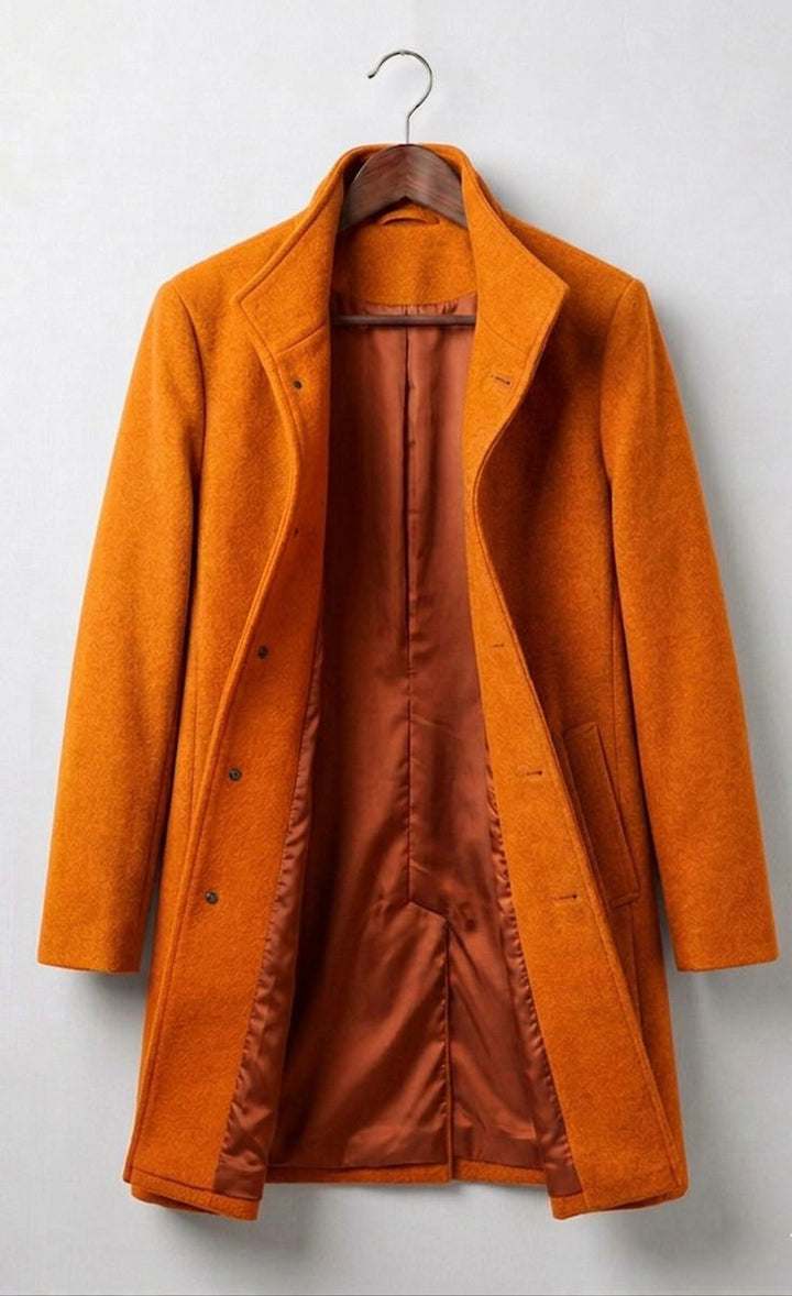 Women's tailored button front coat with notched lapels and angled pockets