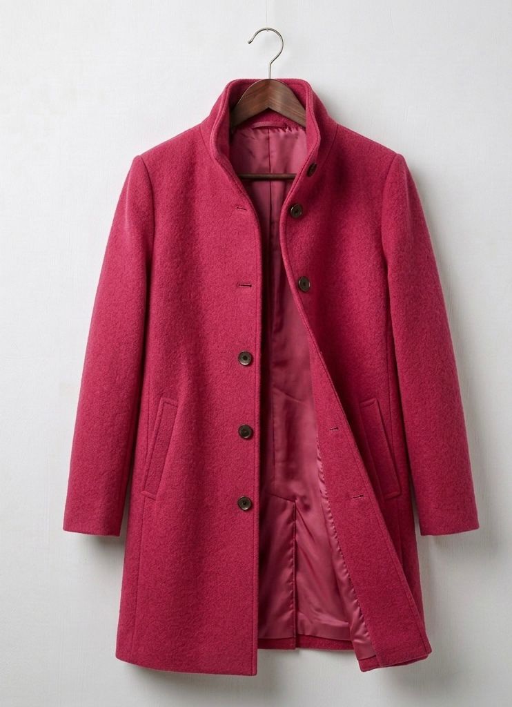 Women's tailored button front coat with notched lapels and angled pockets