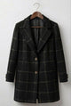 Women's long checked coat with notch lapel and side pockets