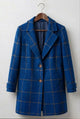 Women's long checked coat with notch lapel and side pockets