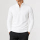 Men's long-sleeve zip-up mock neck sweater with ribbed trims