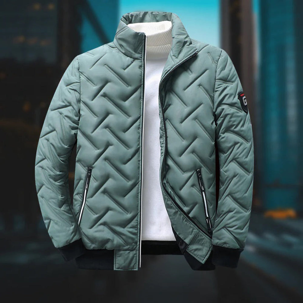 Men's quilted geometric jacket with stand collar and zip pockets