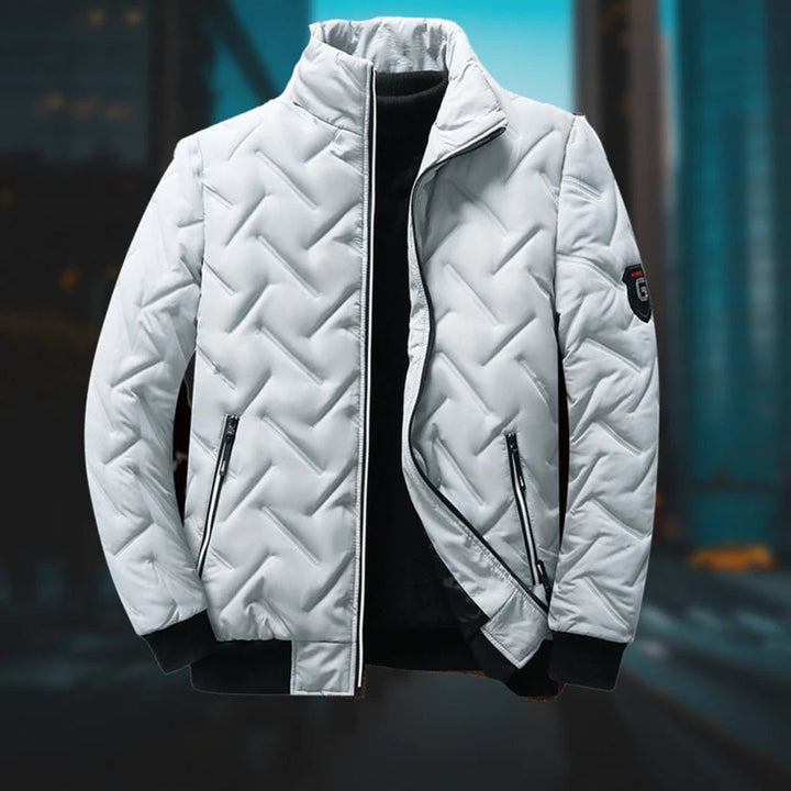 Men's quilted geometric jacket with stand collar and zip pockets