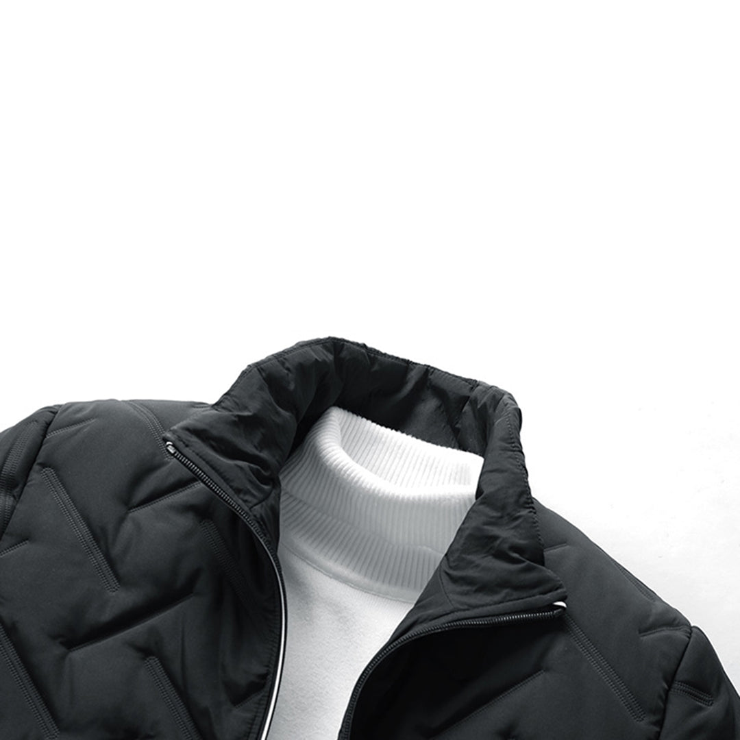 Men's quilted geometric jacket with stand collar and zip pockets