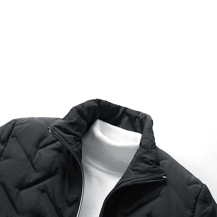 Men's quilted geometric jacket with stand collar and zip pockets