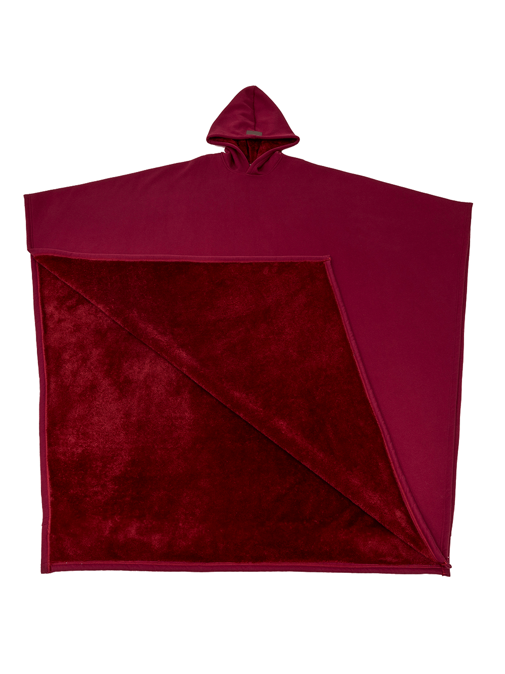 Hooded fleece poncho with oversized cut and plush-looking lining