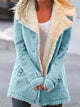 Women's hip-length winter coat with contrasting teddy-lined lapel collar and long sleeves