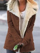 Women's hip-length winter coat with contrasting teddy-lined lapel collar and long sleeves