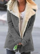 Women's hip-length winter coat with contrasting teddy-lined lapel collar and long sleeves