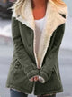 Women's hip-length winter coat with contrasting teddy-lined lapel collar and long sleeves