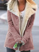 Women's hip-length winter coat with contrasting teddy-lined lapel collar and long sleeves