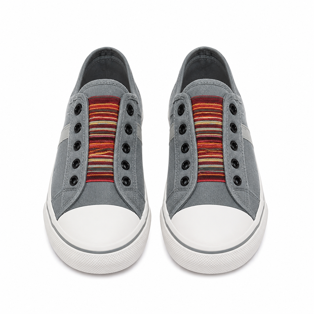 Women's Canvas Slip-On Sneakers, Striped Panel Low Tops