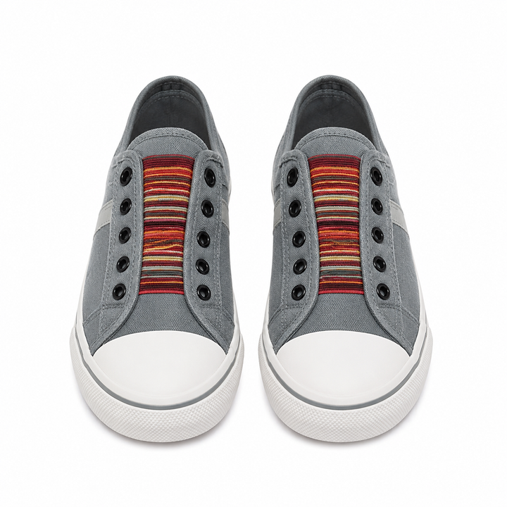 Women's Canvas Slip-On Sneakers, Striped Panel Low Tops