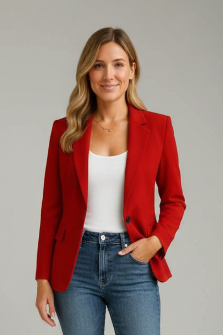 Women's notch-lapel blazer with long sleeves and flap pockets