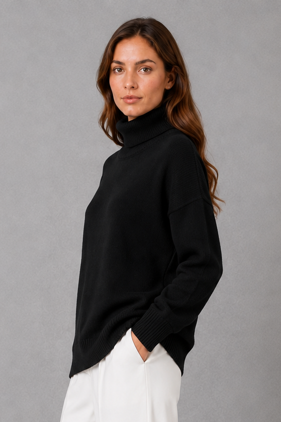 Women's high neck knit jumper with long sleeves