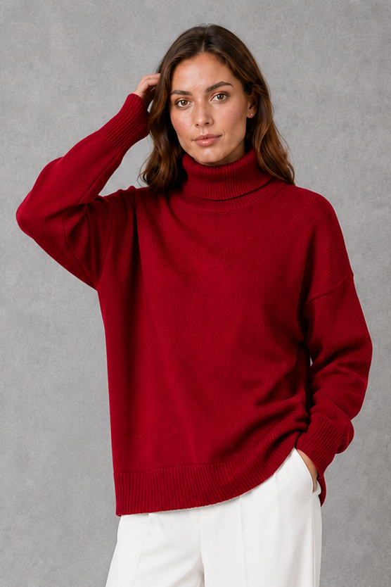 Women's high neck knit jumper with long sleeves