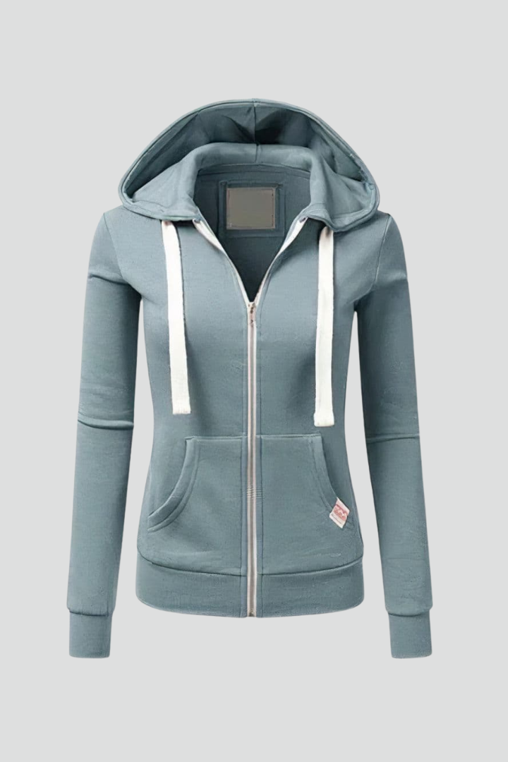 Women's hooded zip hoodie with drawstrings and kangaroo pockets