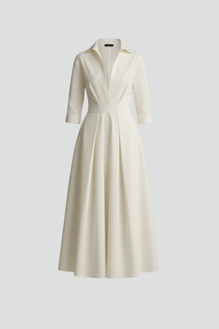 Women's collared midi dress with long sleeves and pockets