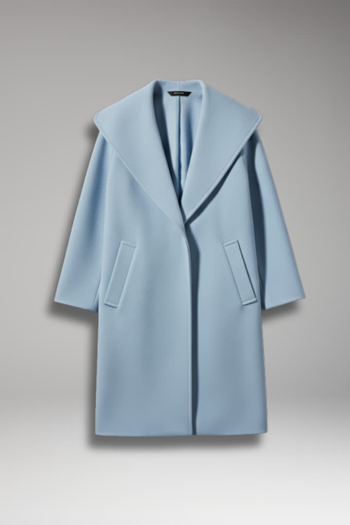 Women's long hooded coat with side pockets and concealed front closure