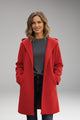 Women's long hooded coat with side pockets and concealed front closure