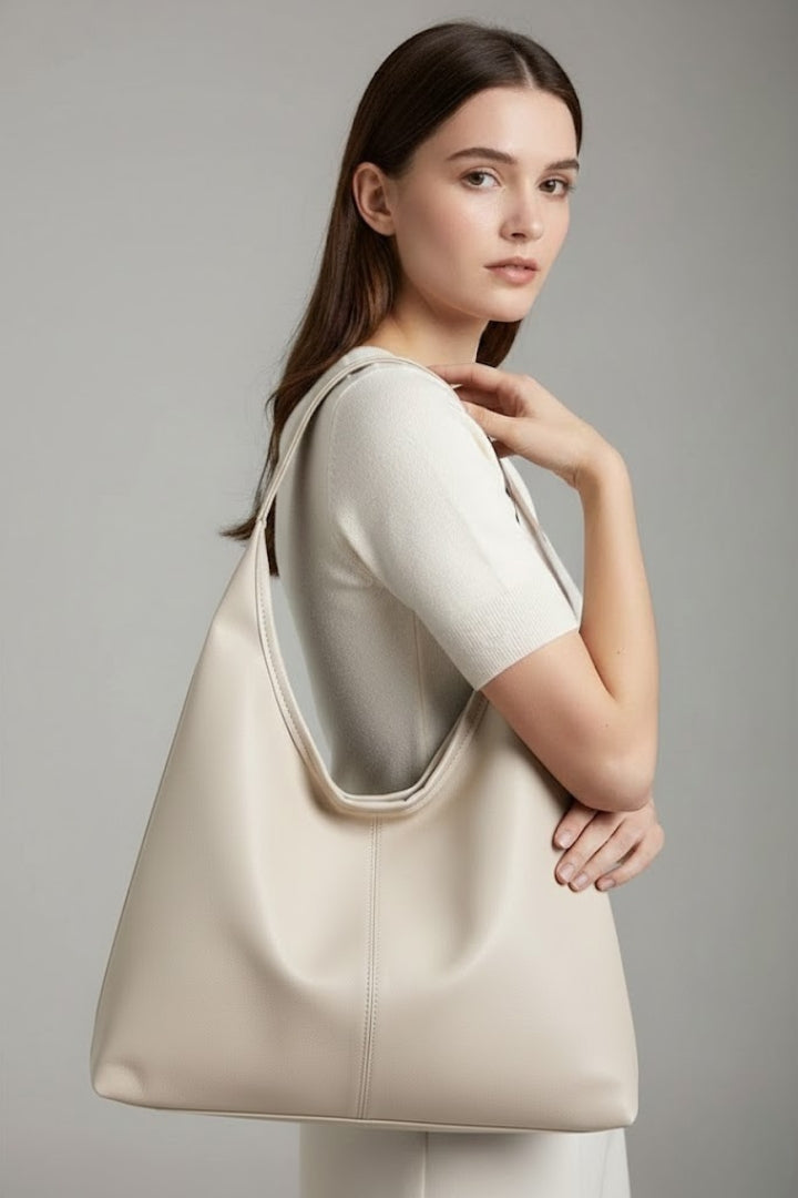 Large smooth shoulder tote bag with long straps