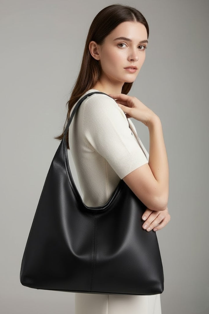 Large smooth shoulder tote bag with long straps