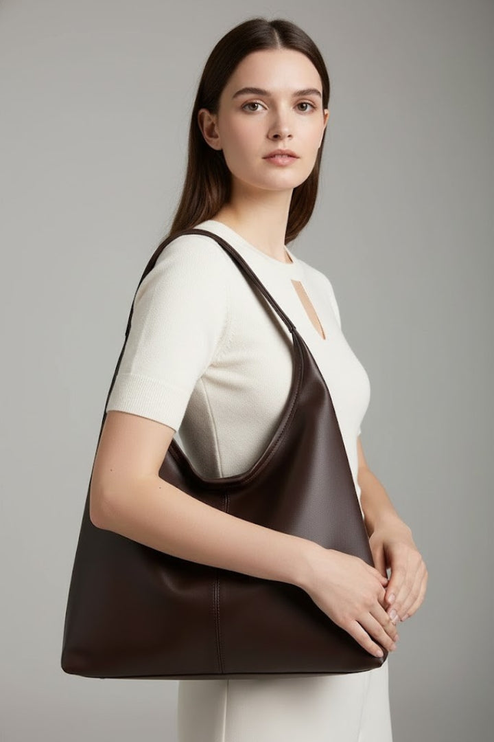 Large smooth shoulder tote bag with long straps
