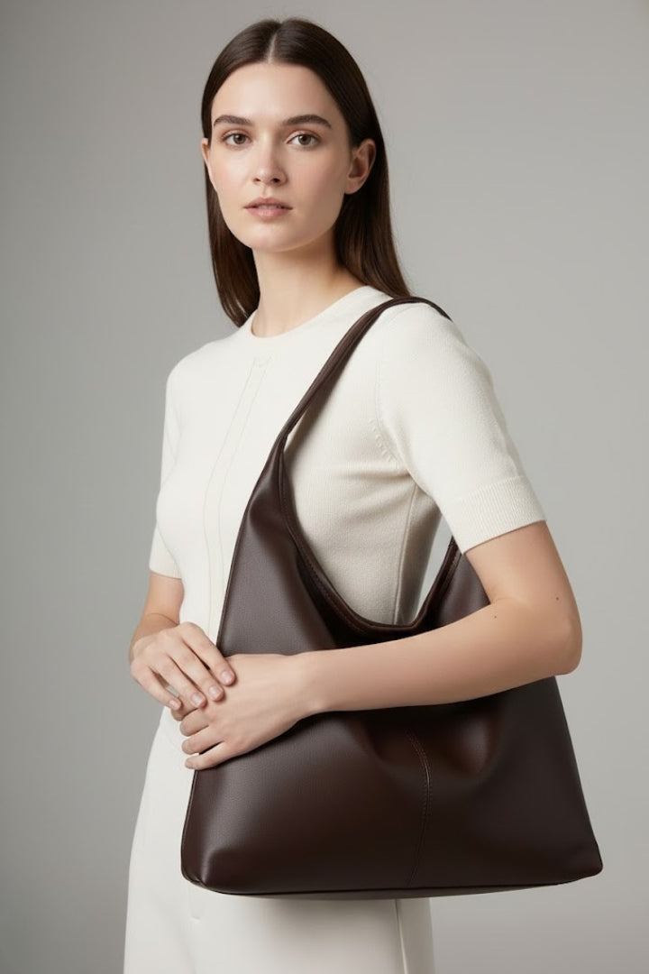 Large smooth shoulder tote bag with long straps
