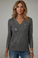 Women's long-sleeve V-neck sequin sweater with scattered reflective detailing