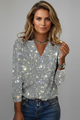 Women's long-sleeve V-neck sequin sweater with scattered reflective detailing
