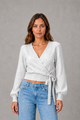Women's V-neck wrap sweater with tie waist and long sleeves