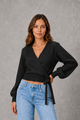 Women's V-neck wrap sweater with tie waist and long sleeves