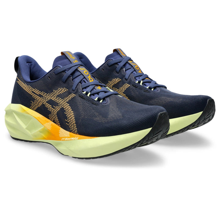 Road running shoes with lace-up front contrast panels and raised sole