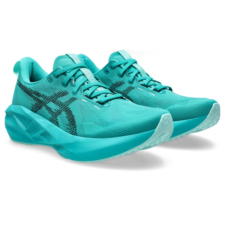 Road running shoes with lace-up front contrast panels and raised sole