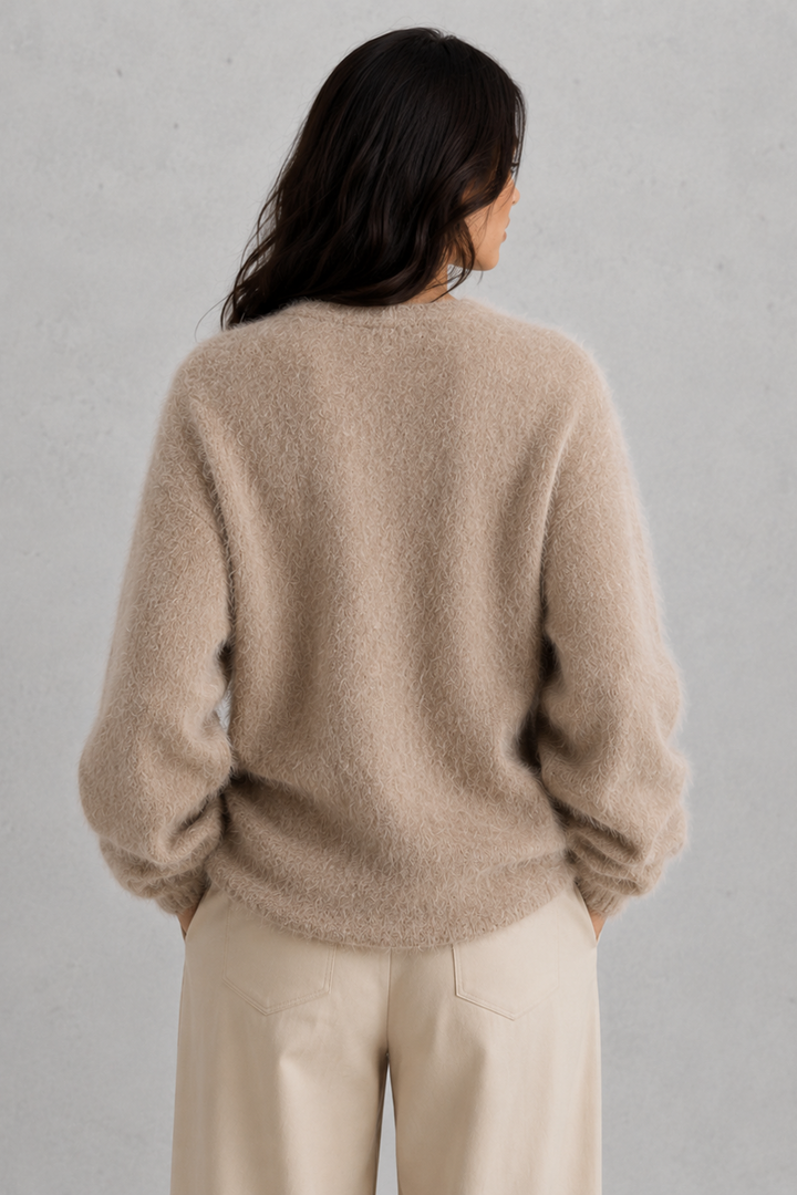 Women's textured knit V-neck cardigan with buttons and long sleeves