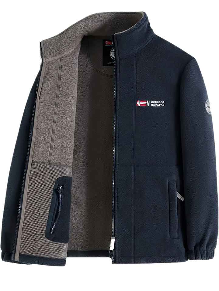 Full-zip fleece jacket with high collar, zipped pockets and elastic cuffs