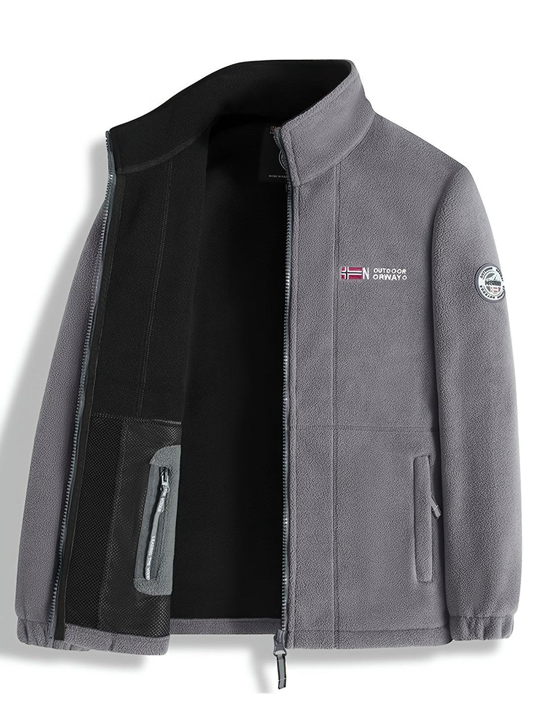 Full-zip fleece jacket with high collar, zipped pockets and elastic cuffs