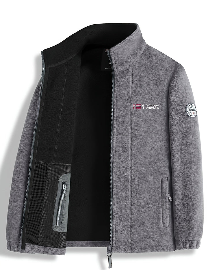 Full-zip fleece jacket with high collar, zipped pockets and elastic cuffs