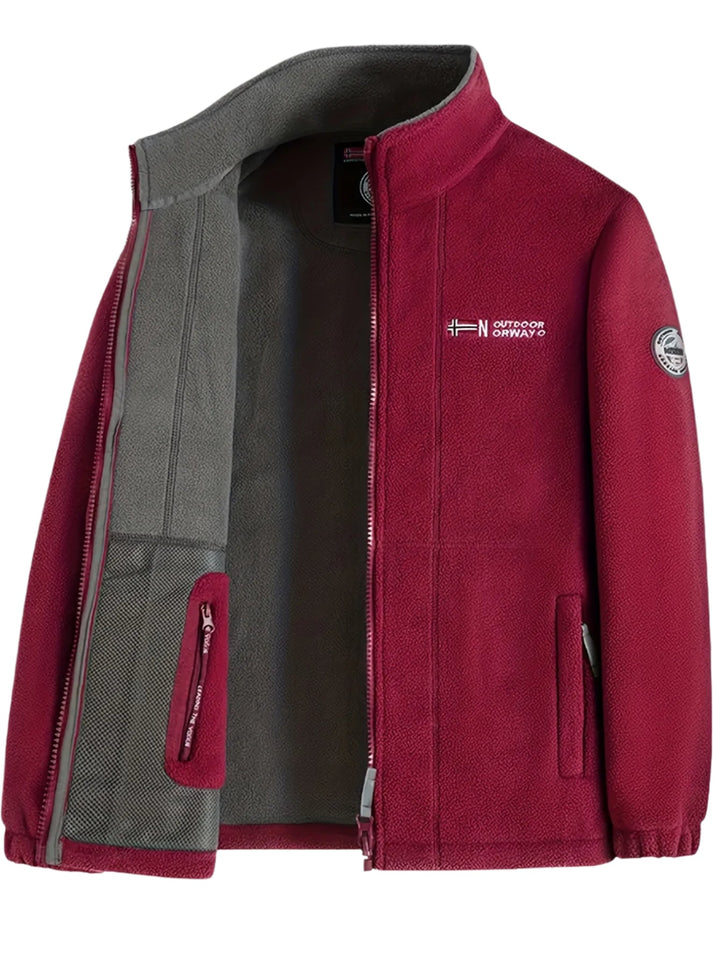 Full-zip fleece jacket with high collar, zipped pockets and elastic cuffs