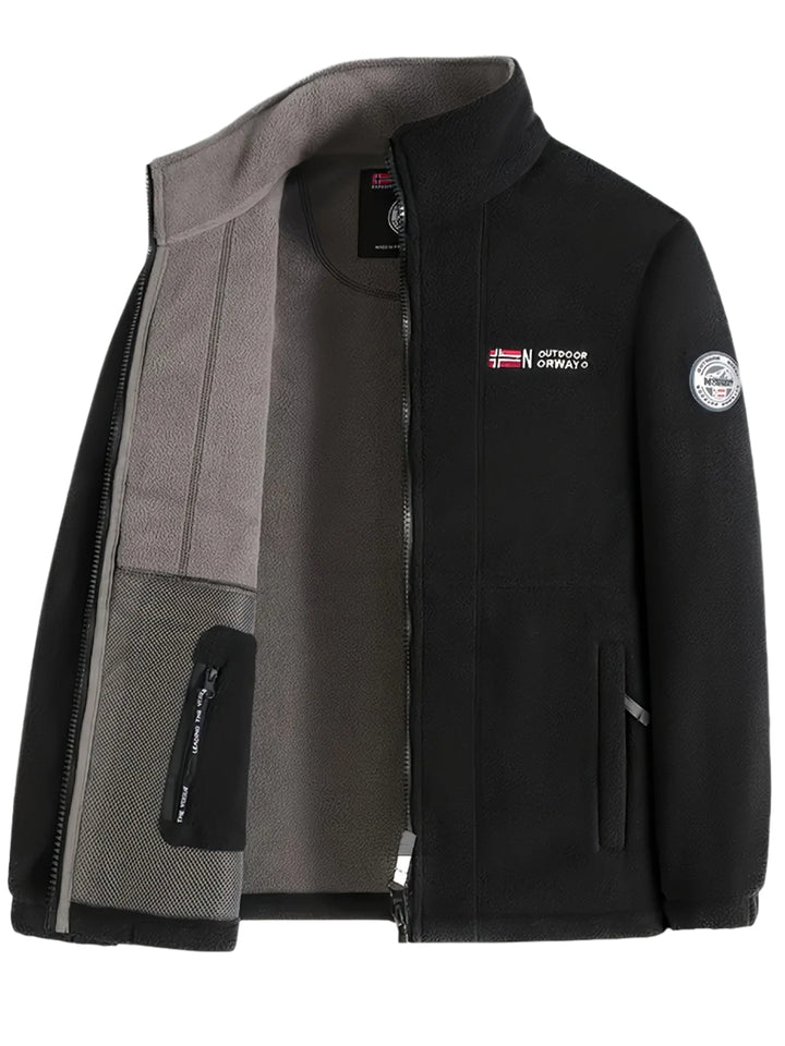 Full-zip fleece jacket with high collar, zipped pockets and elastic cuffs