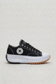 Women's low-top platform lace-up sneaker with round toe and serrated sole