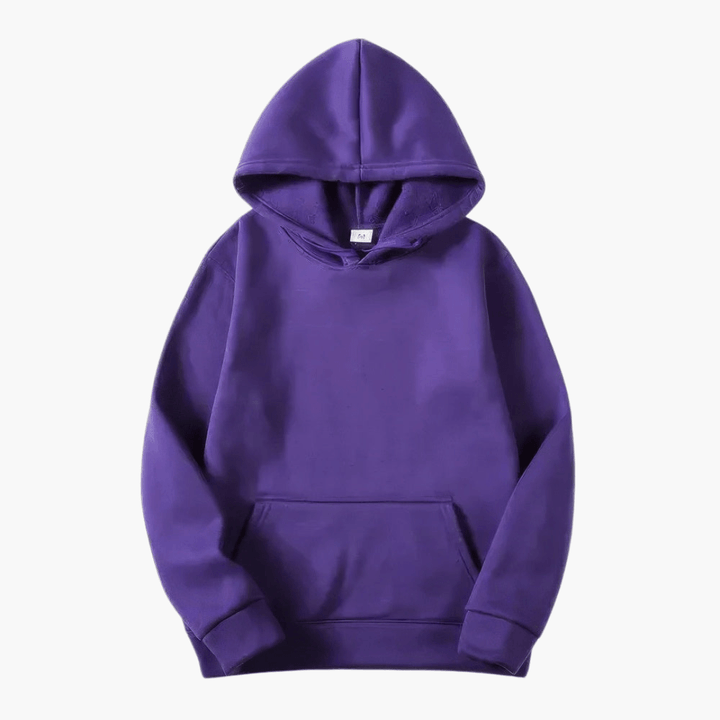 Plain hooded sweatshirt with long sleeves and kangaroo pocket