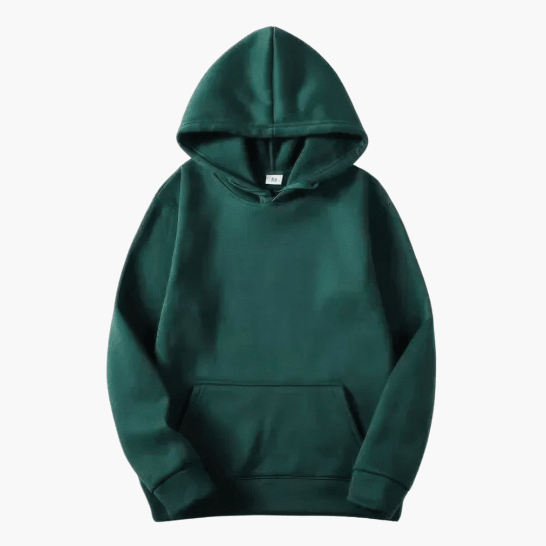 Plain hooded sweatshirt with long sleeves and kangaroo pocket