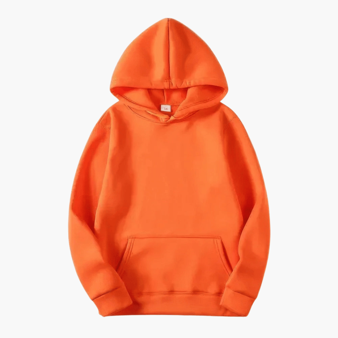 Plain hooded sweatshirt with long sleeves and kangaroo pocket