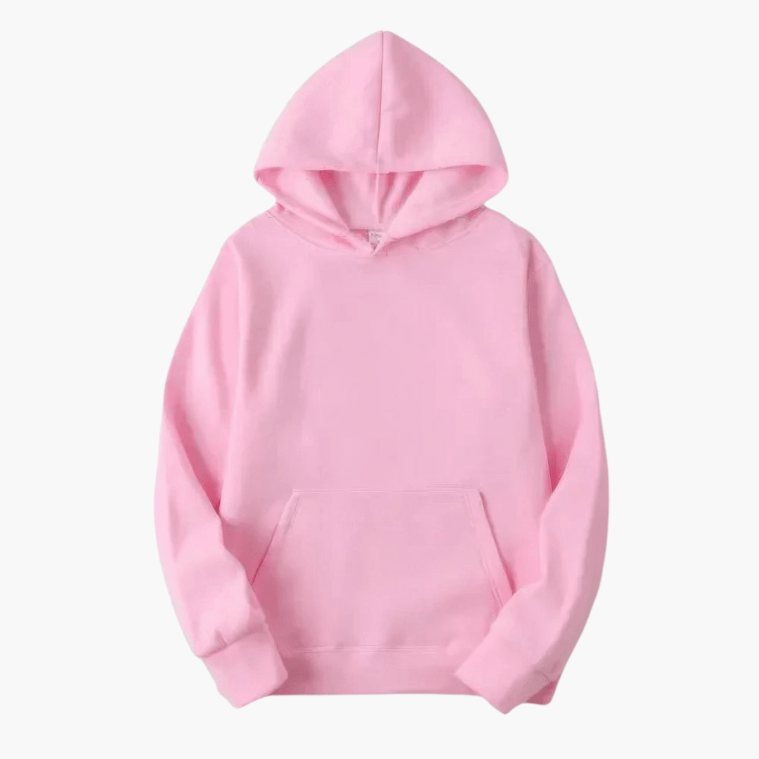 Plain hooded sweatshirt with long sleeves and kangaroo pocket