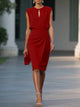Women's Sleeveless Keyhole Midi Dress, Ruched Waist