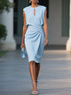 Women's Sleeveless Keyhole Midi Dress, Ruched Waist