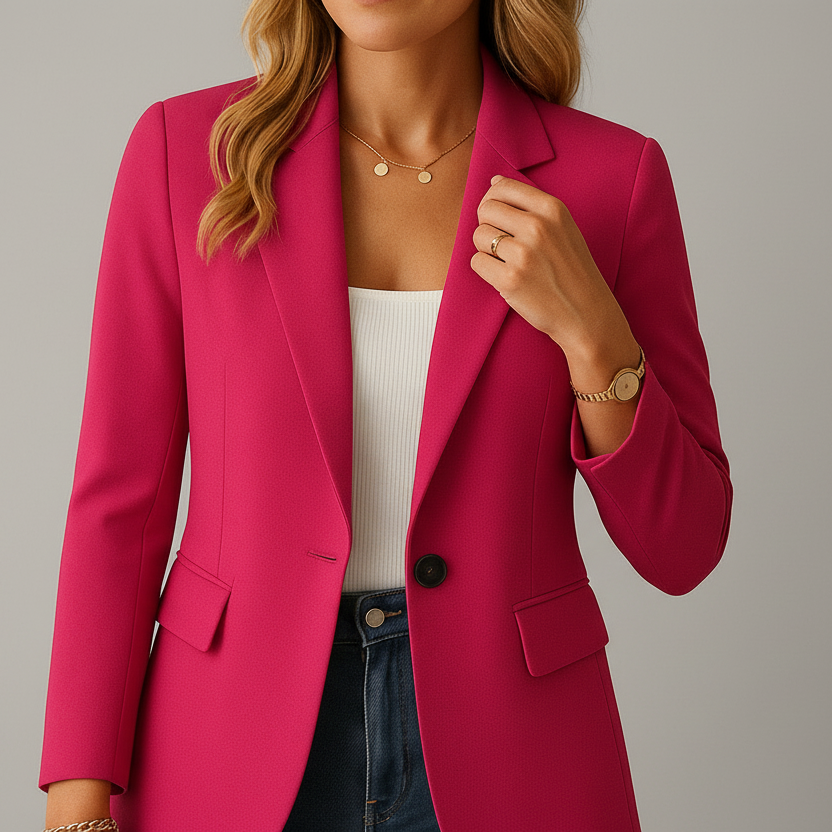 Women's fitted blazer with notched lapels, long sleeves and flap pockets